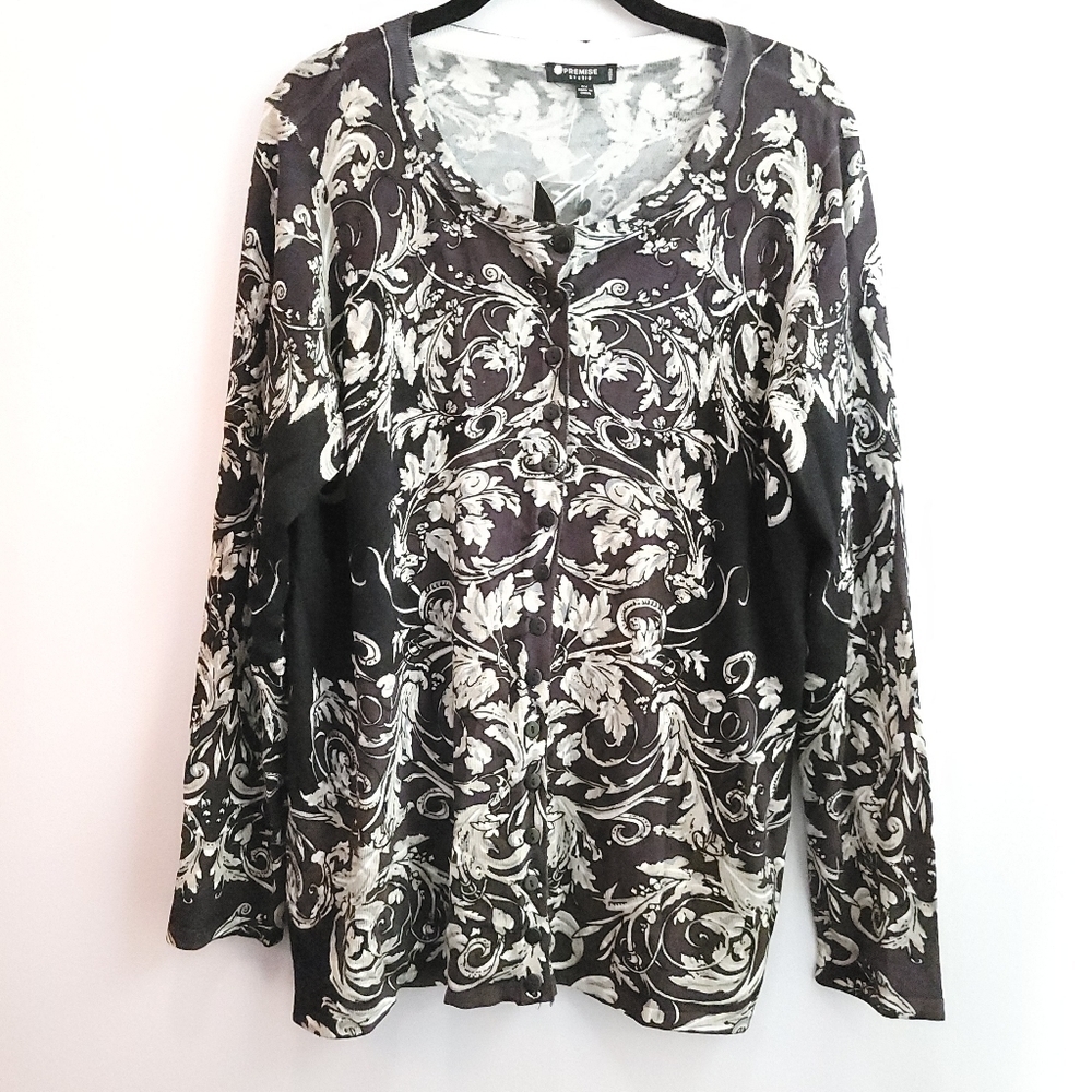NWT Premise Black Multi Color Lightweight Button Cardigan Size 0X Plus… - Picture 1 of 9
